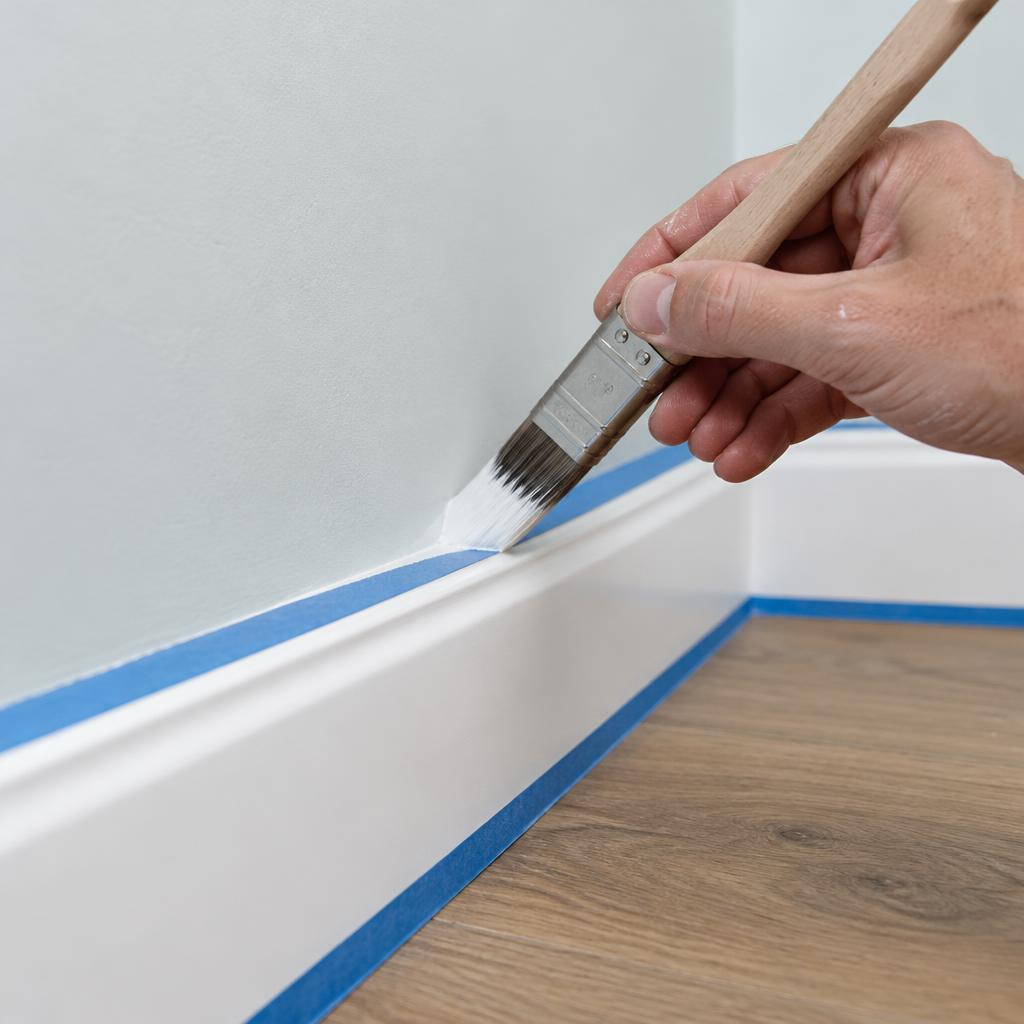 Painter cutting in a clean line along a skirting board