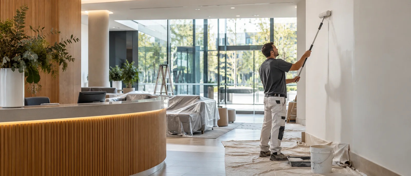 Coated concrete floor in a commercial space